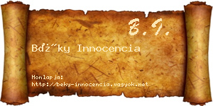 Béky Innocencia névjegykártya
